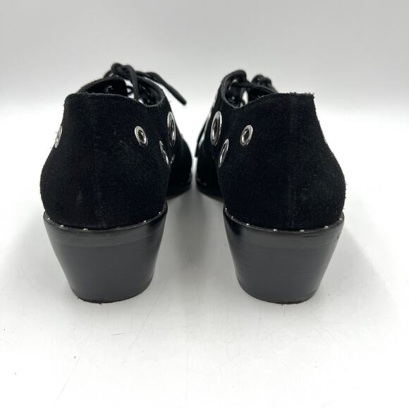 Lord & Taylor 424 Fifth Suede Leather Oxford Rose Black Grommet Details Punk - Picture 8 of 9